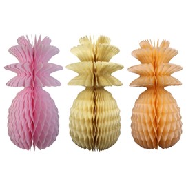 Large Solid Colored 13 Inch Honeycomb Pineapple Party Decoration Kit (Pink, Ivory, Peach)