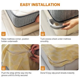 4 Pack Lock Sheet Holders, Open Corner Bed Sheet Holder No More Loose Sheets, Easy Installation, Keep Sheets Firm & Tight, Heavy Duty Bed Sheet Holder Corner Fitted Sheet Straps for All Mattress Size