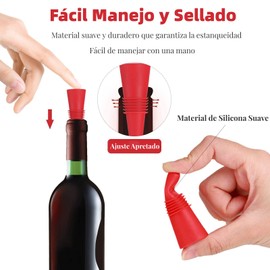 Ausein Tapon para Vino Silicona, Paquete de 8 Corchos para Botellas de Vino de Colores de Reutilizable, Bottle Stoppers para Botellas de Espumoso, Cerveza y Licores