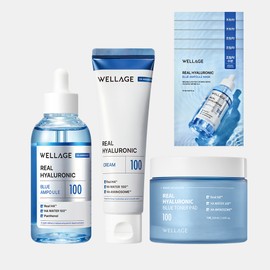 Wellage [Real moisture 3-piece set] Wellage Real Hyaluronic Pads 70 sheets 210ml + Ampoule 100ml + Cream 80ml / Hyaluronic acid / Moisturizing / Purity 100 / [리얼수분 3종세트] 웰라쥬 리얼 히알루로닉 패드 70매 210ml + 앰플 100ml + 크림 80ml / 히알루론산 / 수분보습 / 순도100