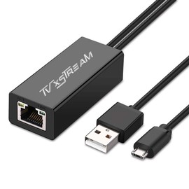 USB Ethernet Adapter (Black) for Firesticks (Gen 2 and 4K versions) Chromecast with Micro not Type C connection, USB to RJ45 Ethernet Adapter USB Power Supply Cable, speeds up to 100Mbps