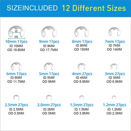 Mariyandh 528Pcs E-Clips Circlip Retaining Rings Assortment Set(1.2mm-10mm) and C-Clips External Retaining Rings Snap Rings Assortment Kit Circlip 304 Stainless Steel(M3-M14)，24 Sizes