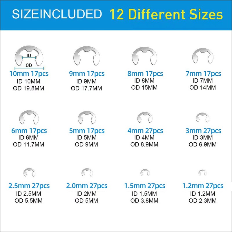 Mariyandh 528Pcs E-Clips Circlip Retaining Rings Assortment Set(1.2mm-10mm) and C-Clips