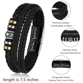 Leather Bracelet for Boy, Engrave Magnetic Clasp Bracelet for Cousin Nephew Brother Grandson Son, Boy Jewelry Wristbands Birthday Gift for Teenage
