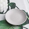 Chic Round Soap Dish, Modern Minimalist Striped Design Ceramic Tray(Oatmeal)