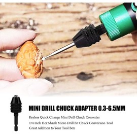 Tomato Palace Mini Drill Chuck Adapter 0.3-6.5mm Keyless Quick Change Mini Drill Chuck Converter 1/4 Inches Hex Shank for Micro Drill Bit Chuck Conversion Tool, Keyless Conversion Chuck Adapter