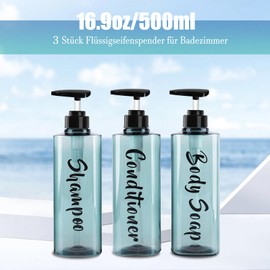 ILIKEPOW Pack of 3 Pump Dispenser, 500 ml Soap Dispenser Pump Bottles, Shower Gel Dispenser Bottle for Filling, Refillable Lotion Dispenser for Shower, Lotions, Shampoos, Blue