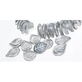 Leaf Pressed Glass Beads, Crystal Silver Half Coating (27001), Glass, Czech Republic (18 x 13 mm)