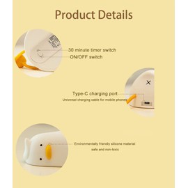 Zendure LED Lying Flat Duck Night Light, Cute Light Up Duck, Silicone Dimmable Nightlight, Rechargeable Bedside Touch Lamp for Breastfeeding Toddler Baby Kids Room Decor Gift