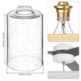 NUOBESTY 3 Pack Clear Seeded Glass Lamp Shades, 3.5"x5.5" Cylinder Replacement Globes with 1-5/8" Fitter for E26 Base Bathroom Vanity, Pendant & Chandelier Fixtures