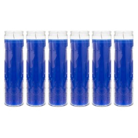 Mega Candles 6 pcs Unscented Blue 7 Day Glass Container Devotional Prayer Candles, Premium Wax Candle 2 Inch x 8 Inch, Sanctuary, Vigils, Prayers, Blessings, Religious, Memorials, Remembrance