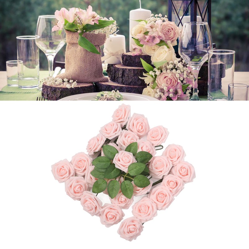 25pcs Artificial Roses Light Pink Fake Bulks Box for DIY
