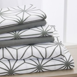 Elegant Comfort Luxury Soft 6-Piece Cube Geometric Pattern Sheet Set - 1500 Premium Quality Microfiber - Wrinkle and Fade Resistant Coziest Bedding Set, All Around Elastic Fitted Sheet, Full, Grey