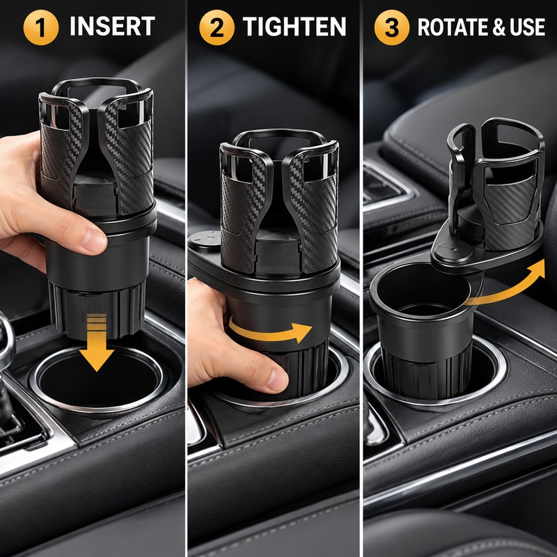 2 Pack Rotating Car Center Console Cup Holders with Double-Layer