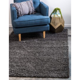 Unique Loom Solo Solid Shag Collection Area Modern Plush Rug Lush & Soft, 4 ft 0 x 6 ft 0, Graphite Gray