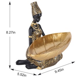 XIYOUQI African Tribal Lady Holders Figurine - Resin Gold Statue for Home Decor, Shelves, TV cabinets, Tabletop, Living Room, African Woman Sculpture for Entryway Key Bowl, Jewelry Holder or Gift