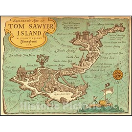 Historic Map : Explorer's Tom Sawyer Island in Frontierland Disneyland U.S.A., 1957, Vintage Wall Art : 30in x 24in