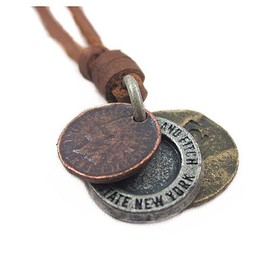Jirong Brown Real Leather and Alloy Pendant Adiustable Necklace Mens Necklace Unisex Necklace Cool Necklac Pl220
