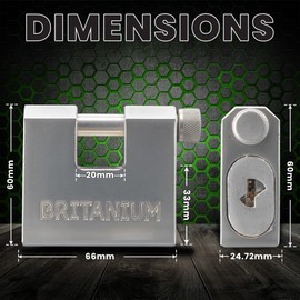 Britanium® BRX/66 [Armoured] High Security Container Padlock - [Heavy Duty] - [Anti Drill Cylinder] - Also Ideal Motorbike, Shed & Garage Lock (5 Keys) Silver