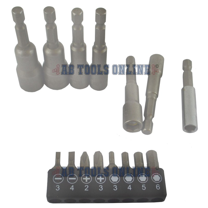Power Nut Driver Drill Bit Metric Socket 6-13mm + Bits