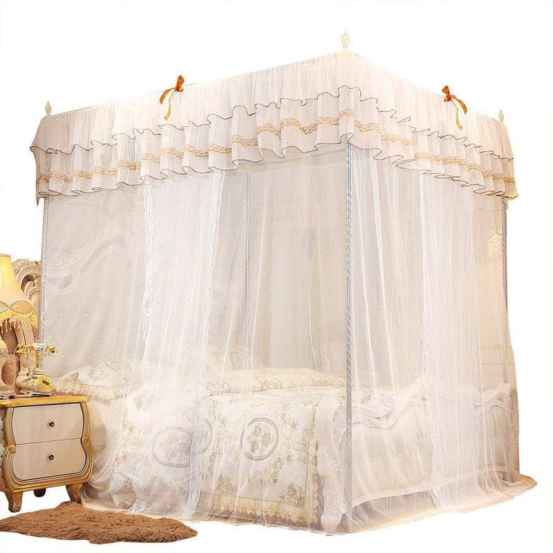 KIMISS Bed Curtain Bed Canopy White Polyester Luxury Princess Four