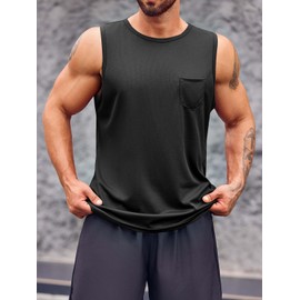 Runcati Mens Sleeveless Workout Tank Tops Athletic Muscle Gym T Shirts with Pockets Black