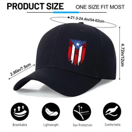 Baseball Cap for Men Puerto Rico Flag Hats for Men Cotton Black Baseball Hat for Mens Snapback Hats Trucker Dad Hat Snap Back Flat Bill Men's Caps for Golf Running Patriotic Accessories Gifts