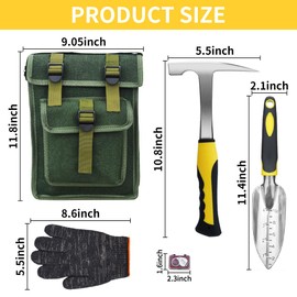 14 PCS Geology Rock Pick Hammer Kit,Gold Mining & Prospecting Equipment Tool，Musette Bag,22oz Hammer & Digging Chisels，Shovel ，Magnifying Glass, Whistle，Goggles,Geology Gifts for Kids & Adults(14PCS)