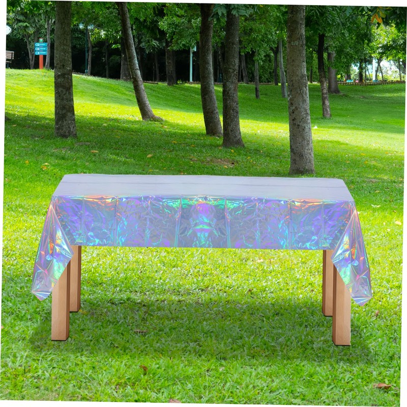 jojofuny 4pcs Iridescent Plastic Table Covers Holographic Foil Tablecloths for
