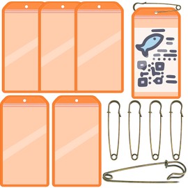 Geyee 6 Pack Fishing Hunting License Holder Waterproof Fluorescent ID Holder with 6 Bronze Safety Pins Heavy Duty for License Permit Protection Hunting Deer Season Supplies (Orange,Vertical)