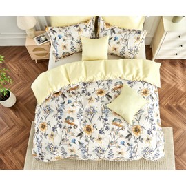 SLEEPBELLA King Size Duvet Cover Set with Button Closure - Blue and Yellow Botanical Luxury Bedding for a Comfortable Sleeping