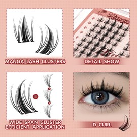 Higu Clace Manga-Lashes-Cluster Wispy Lash-Clusters Japanese Style DIY Eyelash Extensions D Curl Individual Eyelashes Reusable(manga)