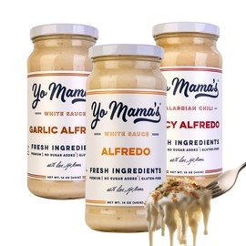Yo Mama’s Foods Gourmet Keto Alfredo Pasta Sauces Variety Pack | (3) 16 Ounce Glass Bottles | Classic (1), Garlic (1) and Spicy (1) - 1 Count (Pack of 3)