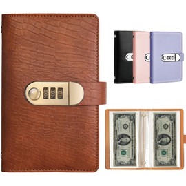 100 Pockets Currency Album with Password Lock Top Grade PU Leather Banknote Collection Book Binder World Paper Money Holders Sleeves for Collector Dollar Bill Cash Storage Collecting Supplies, Brown
