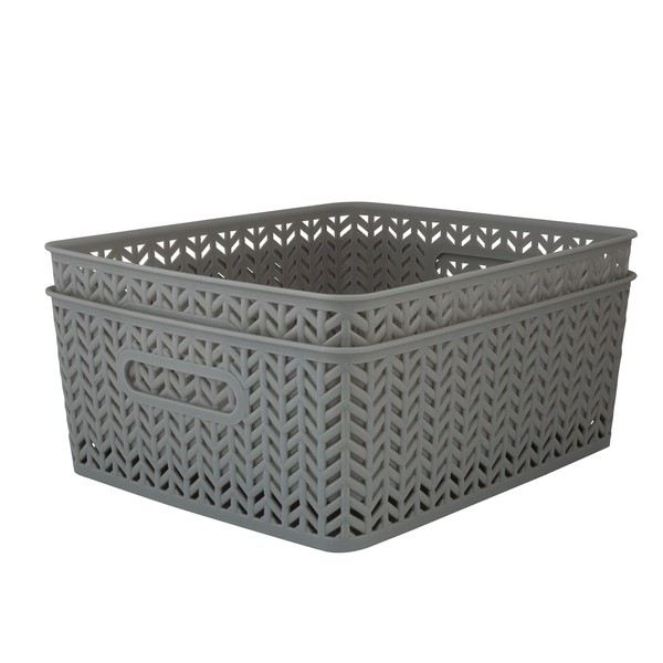 Simplify 2 Pack Medium Herringbone Storage Basket | Dimensions: 14"x11.5"x5.15"