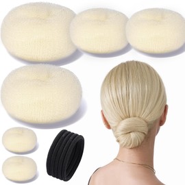 Teenitor Donut Hair Bun Maker Set, Hair Bun Shaper Set with Large, Medium, Small Hair Donuts For Buns, Hair Accessories For Girls, 5 Elastic Bands, Beige