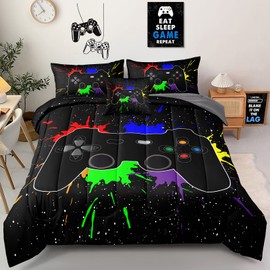 Z.Jian HOME 6 Pieces Gaming Bedding Set Queen Size for Boys Gamer Comforter Set for Boys Girls Kids Teens 6 Piece Bed in A Bag Video Game Bedding for Gamer Room Decorative Queen27