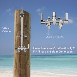 Aolemi Outdoor Shower Fixtures,Outdoor Shower Kit Faucet System 3 Inch Center with Showerhead 2 Handle Exposed Shower with Brass Mix Valve Pipe Downward with Soap Dish Polish Chrome