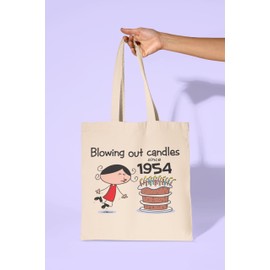 Blowing Out Candles Since 1954 70th Birthday Gift Bag - Tote Shoulder 70th Gift Bags with Long Handles for Carrying over the Shoulder - 100% Cotton - 70th Birthday Gifts for Her Special Day.