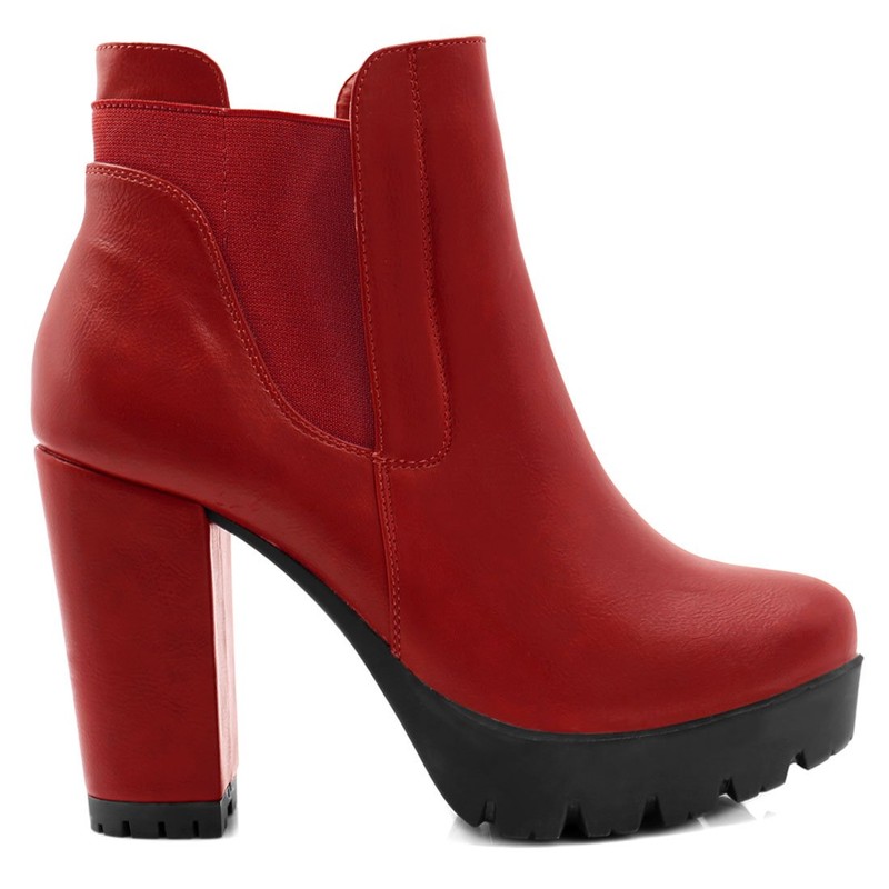 Allegra K Women Chunky High Heel Platform Zipper Red Chelsea