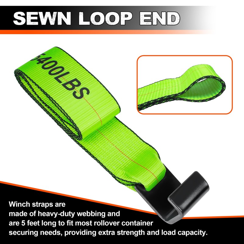 Mimanchi 4" x 5' Roll Off Container Winch Strap w/Flat
