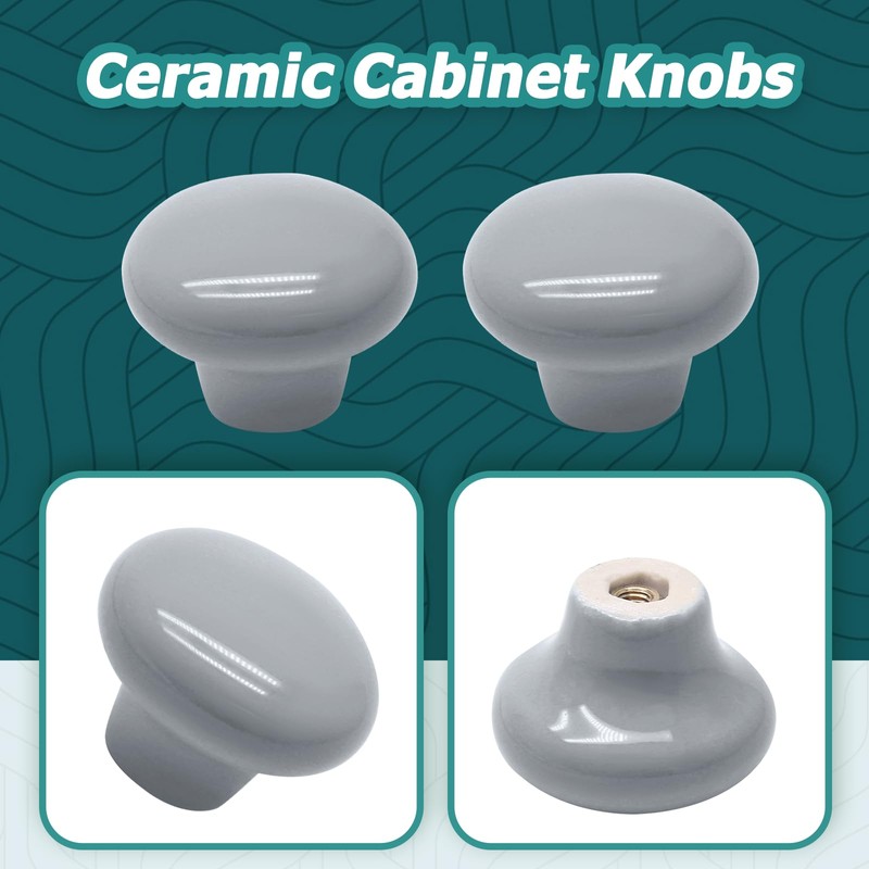 suiwotin 10pcs Light Grey Ceramic Knobs, Round Ceramic Cabinet Knobs,