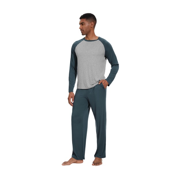WiWi Mens Pajamas Set Viscose from Bamboo Long Sleeve Sleepwear