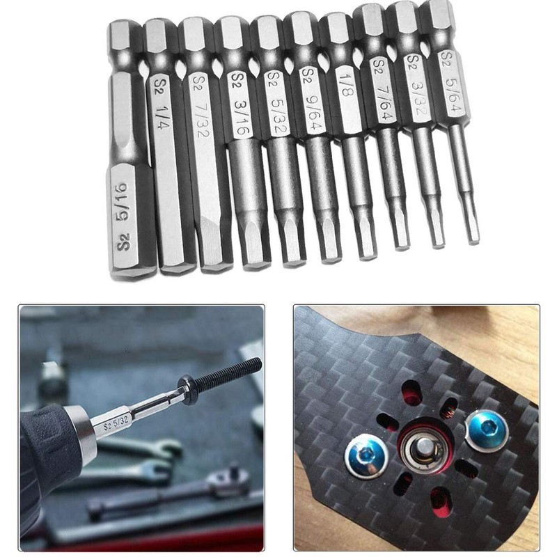 Bestgle 10pcs 5/64-5/16 Magnetic Inner Hexagon Head Screwdriver Bits Set