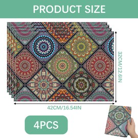 4 Pcs Table Mats, Vintage Geometric Moroccan Colourful Mandala Bohemian Place Mats Fabric Modern Table Placemats Set, Table Place Mats for Party Kitchen Dining Decoration, 32x42 cm