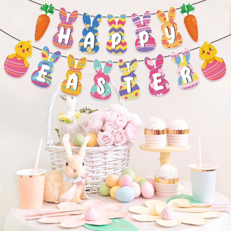 DACSTLWKJ Happy Easter Banner Decorations Bunny Easter Carrots Egg Garland