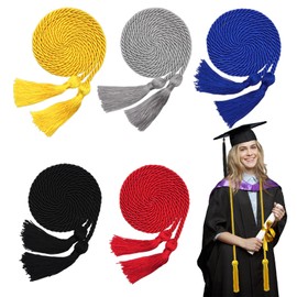 5 Pcs Graduation Cords with Tassel for High School Bachelor Gown College Graduation 2025 (Gold, Royal Blue, Black, Red, Silver)