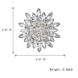 Wedding Brooches Bridal Big Crystal Rhinestone Bouquet Brooch Pin for Women, White 2