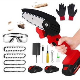Handheld Mini Chainsaw 4-Inch Electric Cordless Chain Saws with Box and Goggles Portable 24V 500W Electric Chainsaws Pruning Shears Chainsaw for Courtyard Tree Wood Cutting