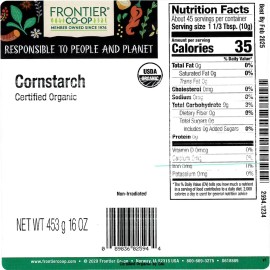 Frontier Organic Cornstarch 1 Pound High Quality Healthy Product USA Made